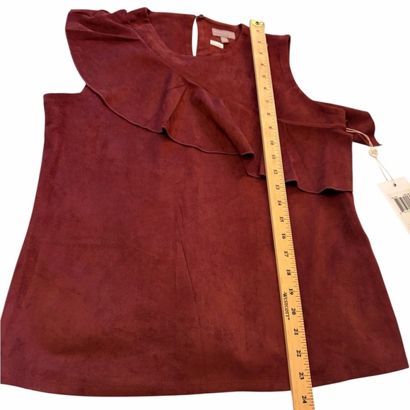 Evolution Rust Color Faux Suede Sleeveless Top/Ruffle-Back Keyhole-Medium NWT - Picture 3 of 10